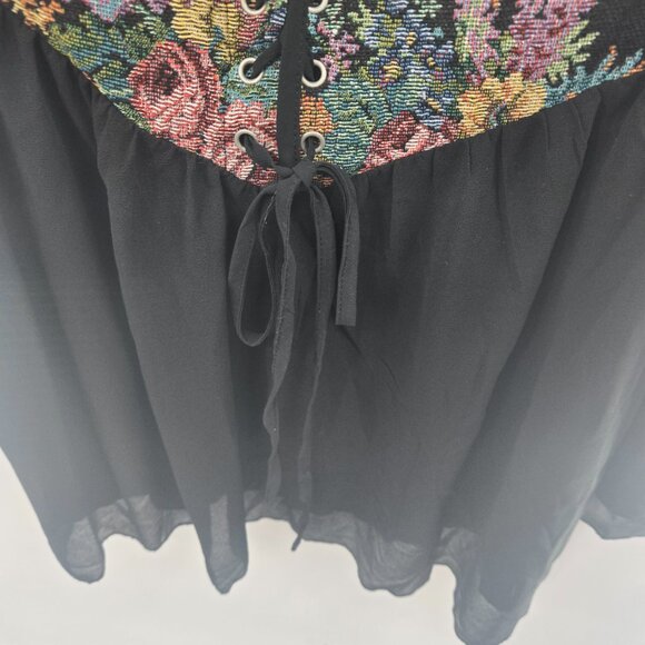 Cider Black Tapestry Lace Up Mini Lined Dress Size Small - Picture 3 of 13